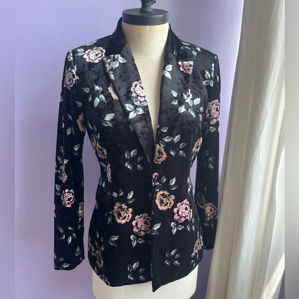 TAHARI ASL Floral Printed Velvet One-Button Jacket